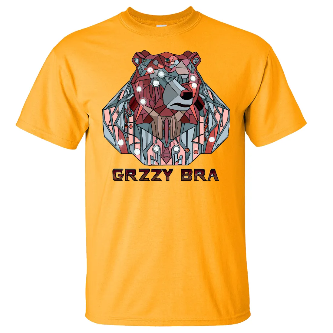 Stained Glass Cyborg Grizzly Bear GRZZY BRA Asst Colors T-shirt/tee