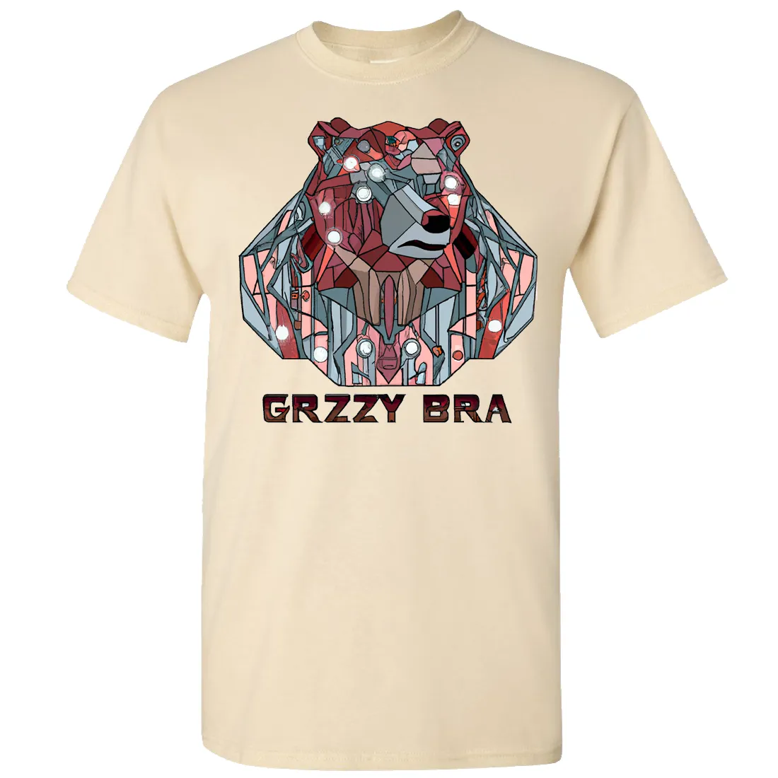 Stained Glass Cyborg Grizzly Bear GRZZY BRA Asst Colors T-shirt/tee