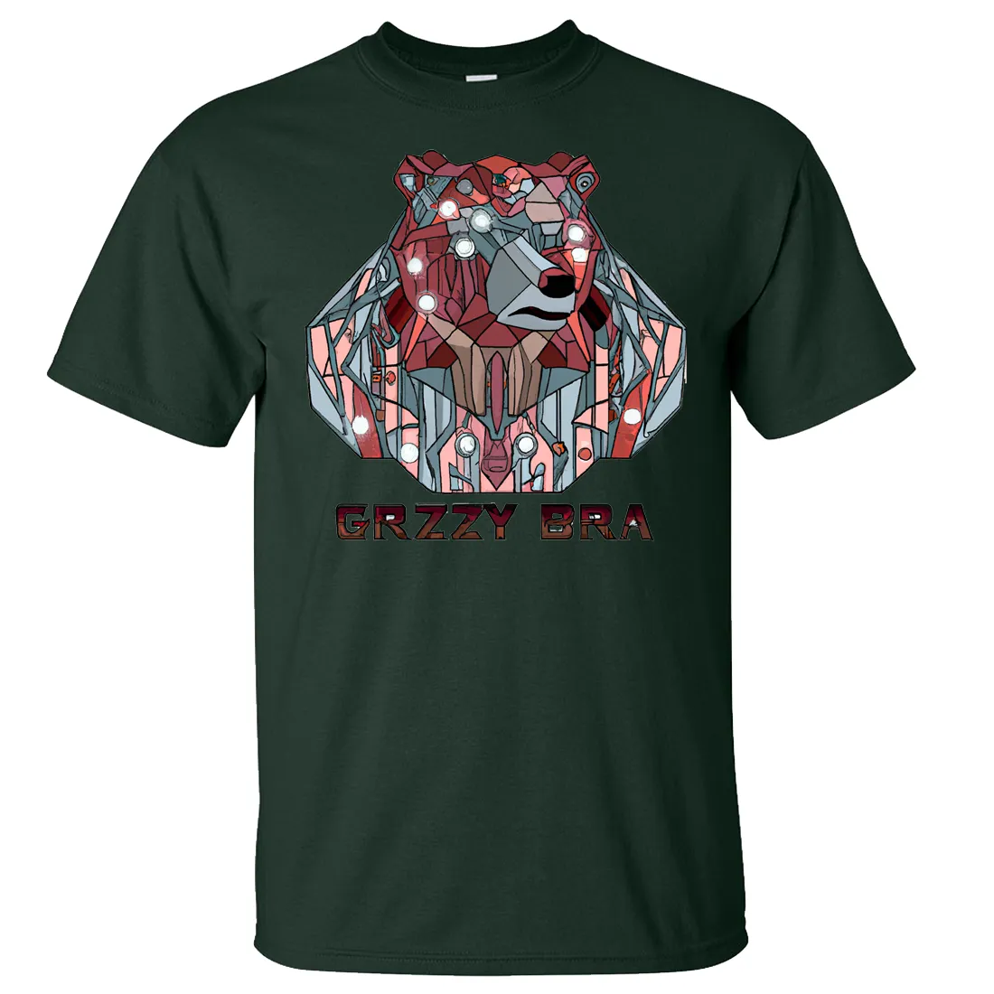 Stained Glass Cyborg Grizzly Bear GRZZY BRA Asst Colors T-shirt/tee