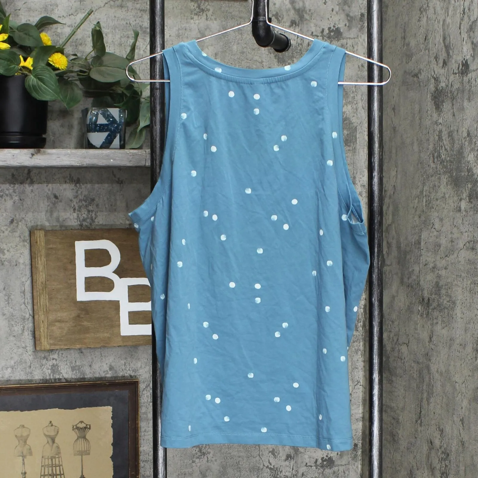 Stars Above Womens Stretch Knit Sleeveless Pajama Shirt Blue Polka Dot XXL