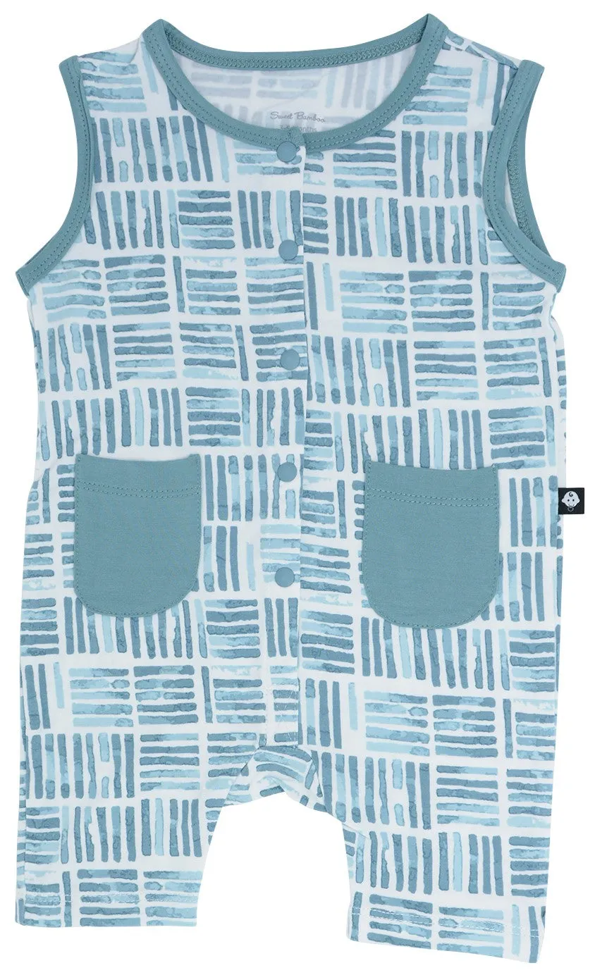 Sweet Bamboo Teal Watercolor Tank Romper
