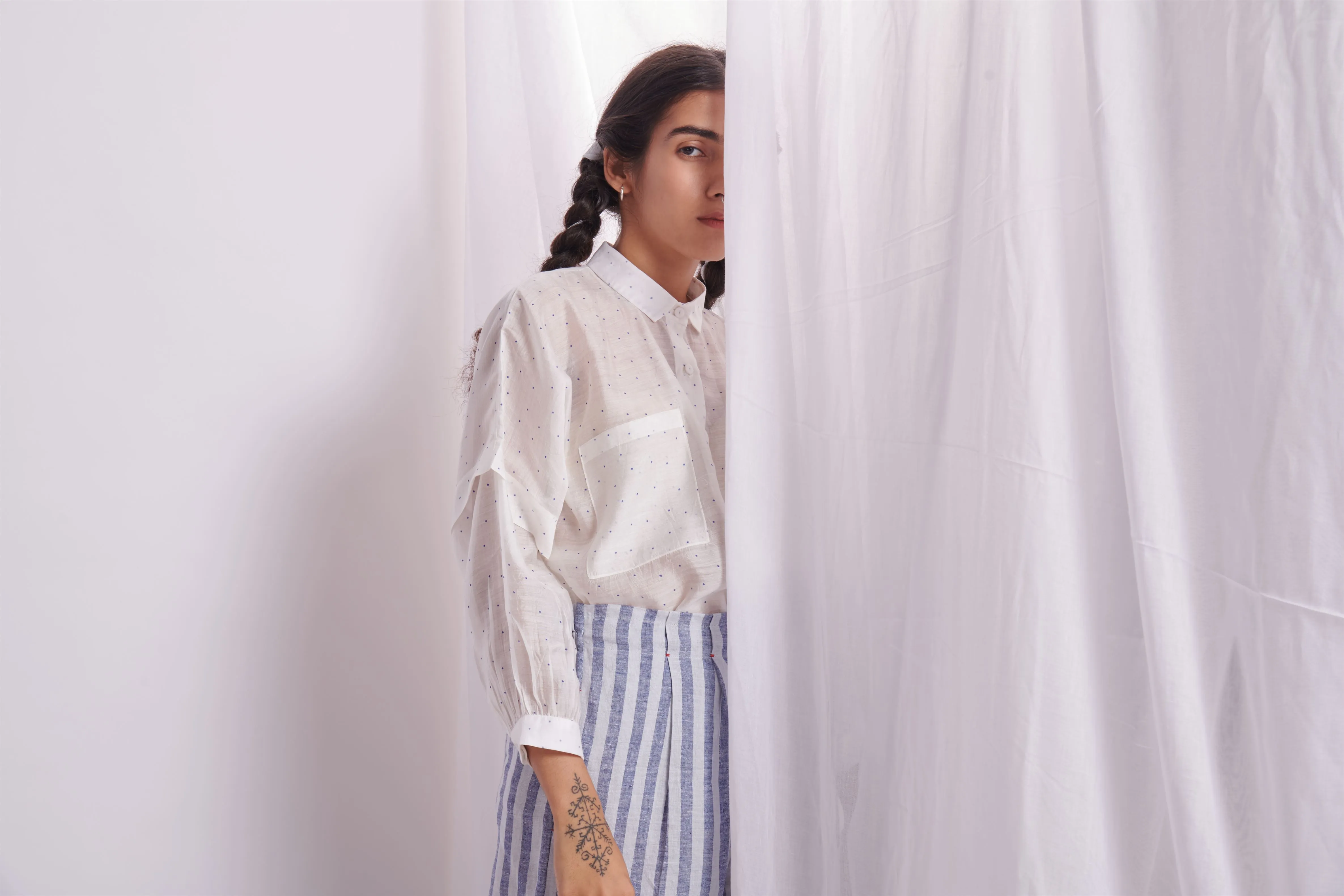 The Plavate I Ostrov Hang Loose Co-ord Set Silk White with Blue Daily Collection AW22-27