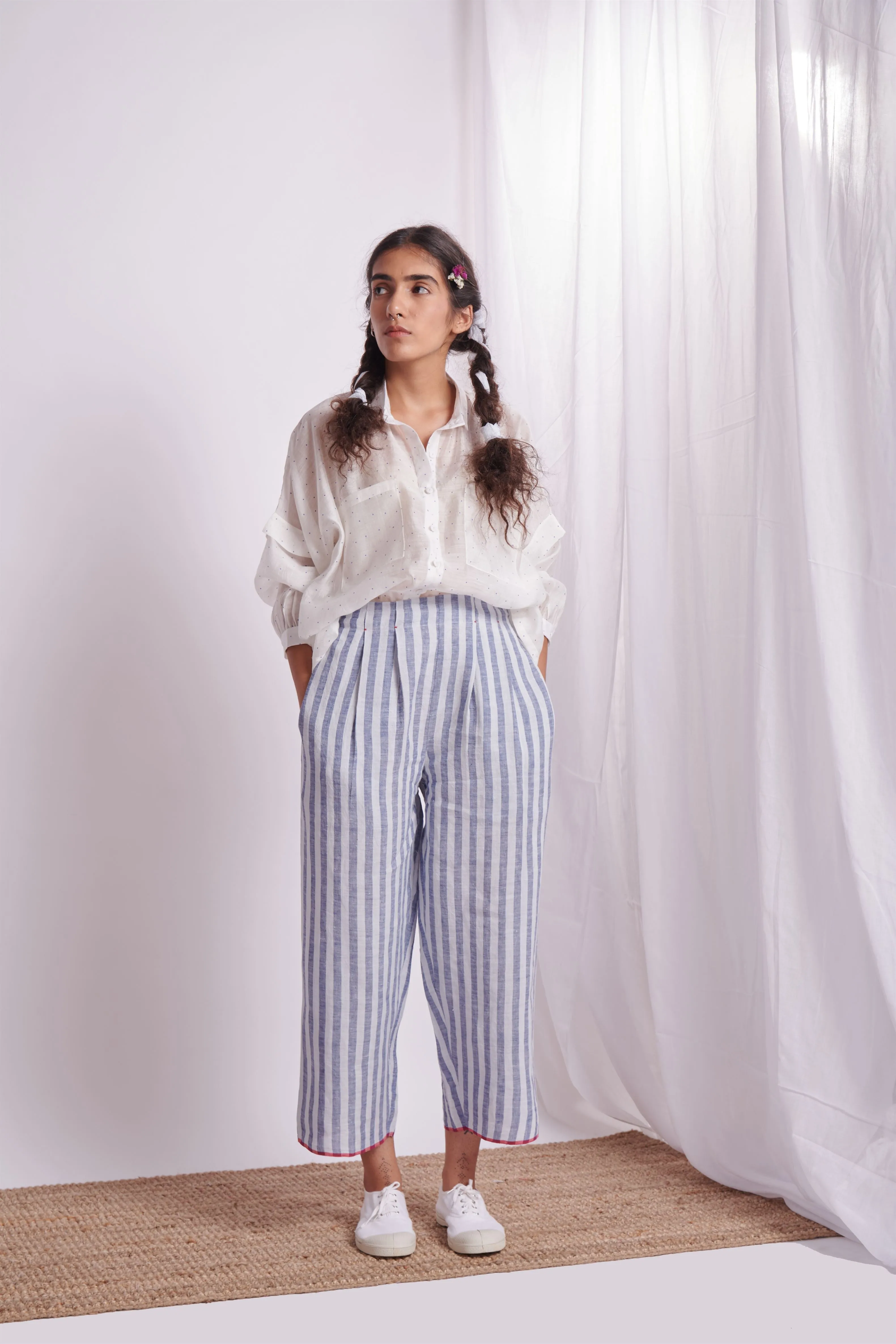The Plavate I Ostrov Hang Loose Co-ord Set Silk White with Blue Daily Collection AW22-27