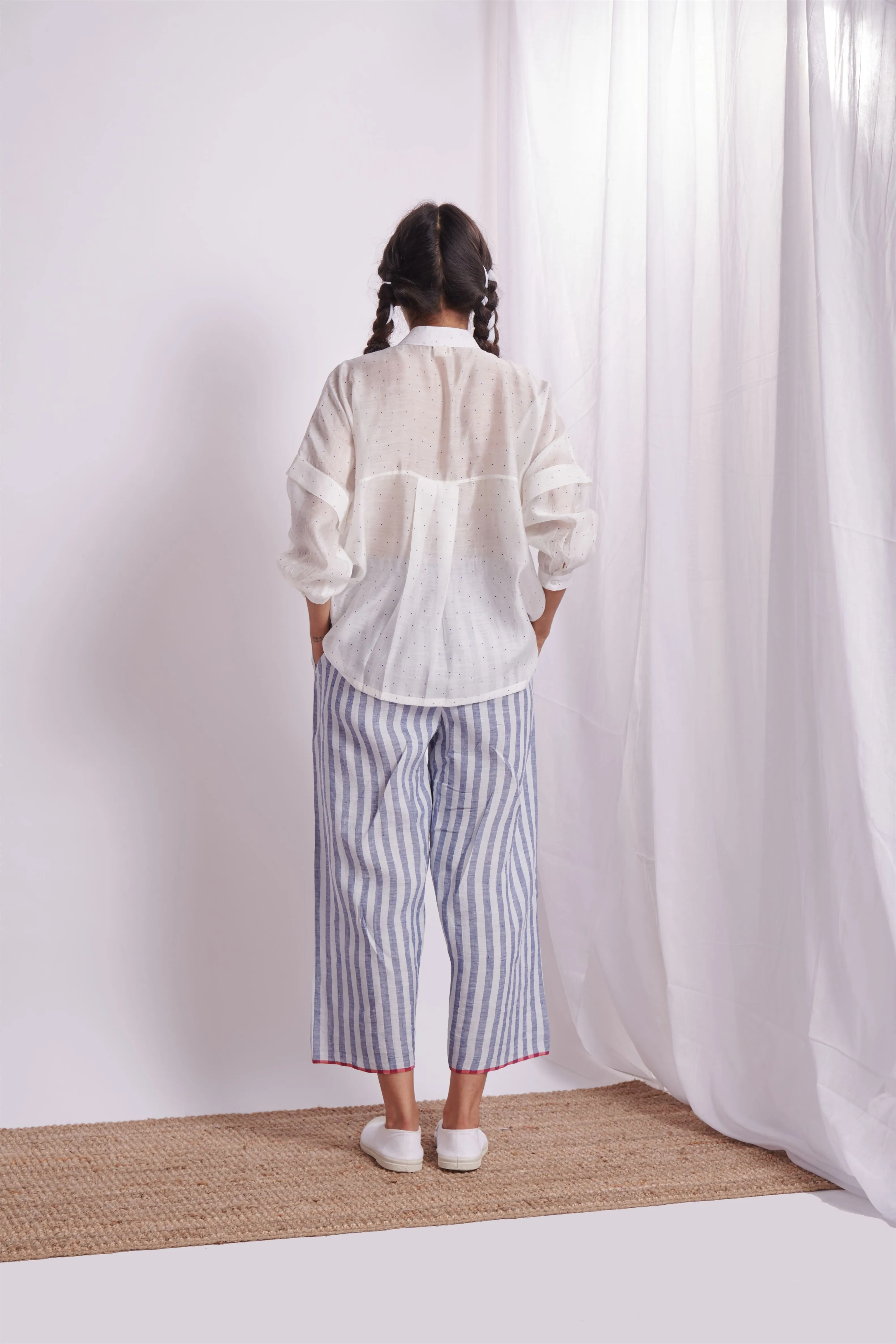 The Plavate I Ostrov Hang Loose Co-ord Set Silk White with Blue Daily Collection AW22-27