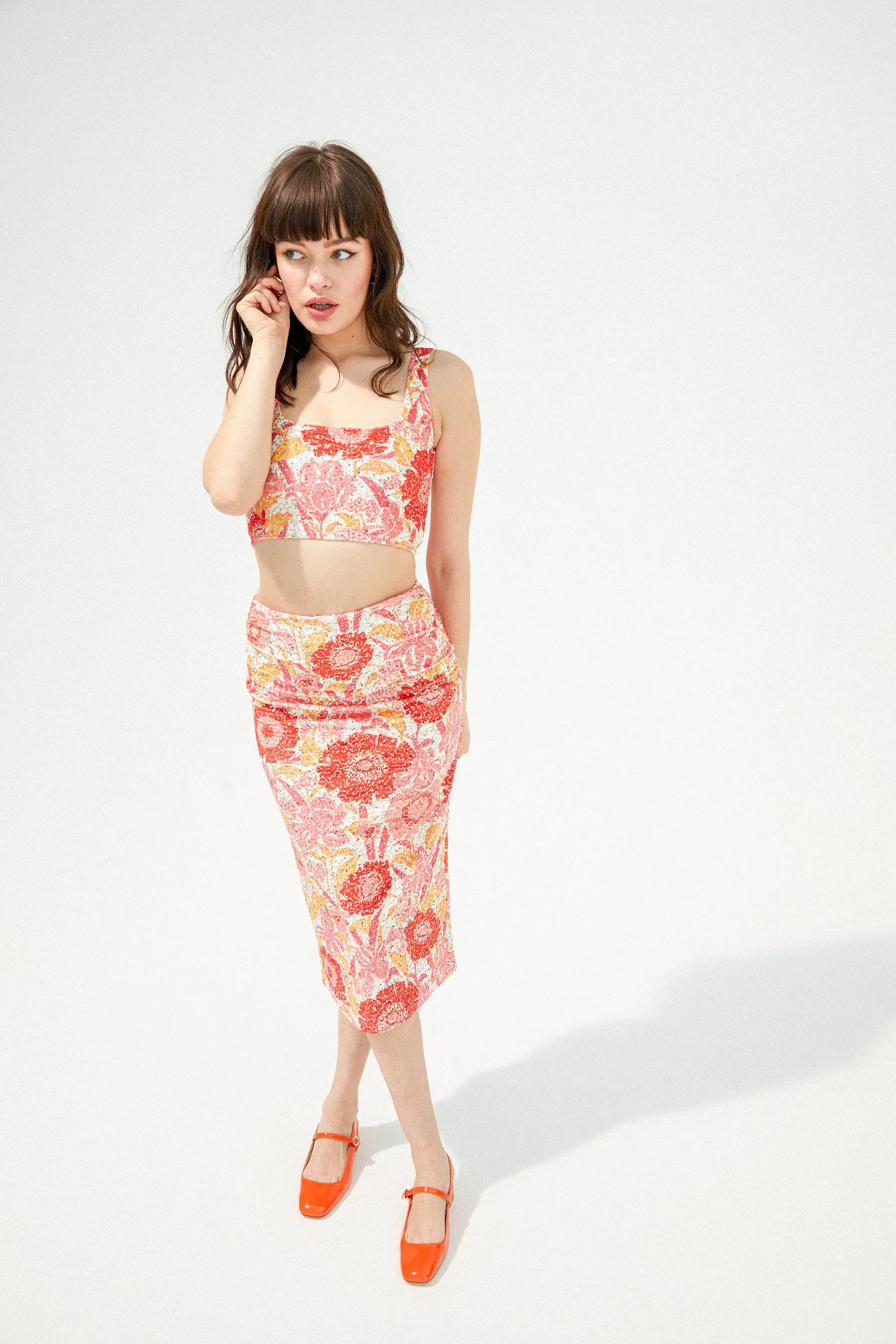 TOP ESMEE SEQUIN IRIS COQUELICOT