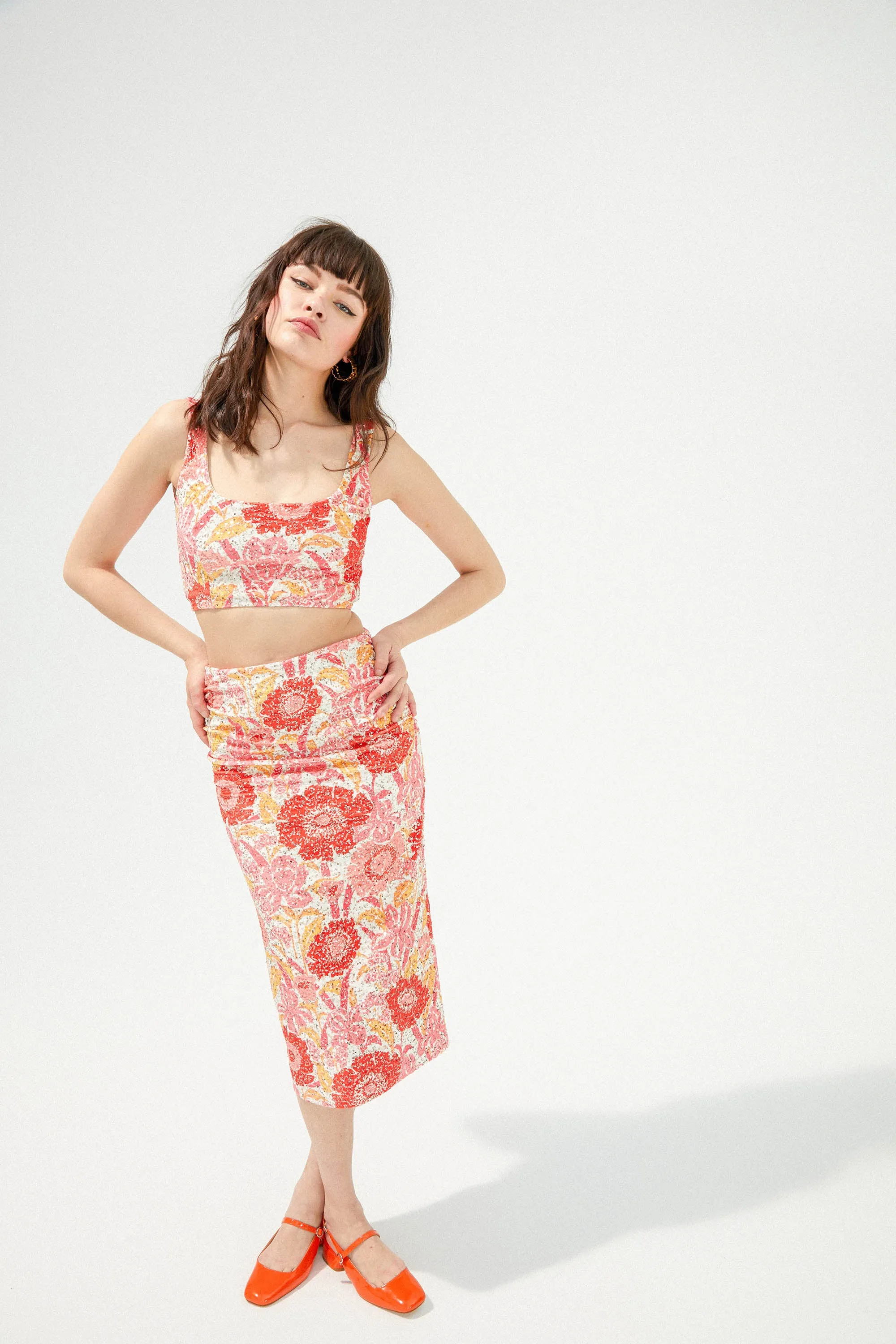 TOP ESMEE SEQUIN IRIS COQUELICOT