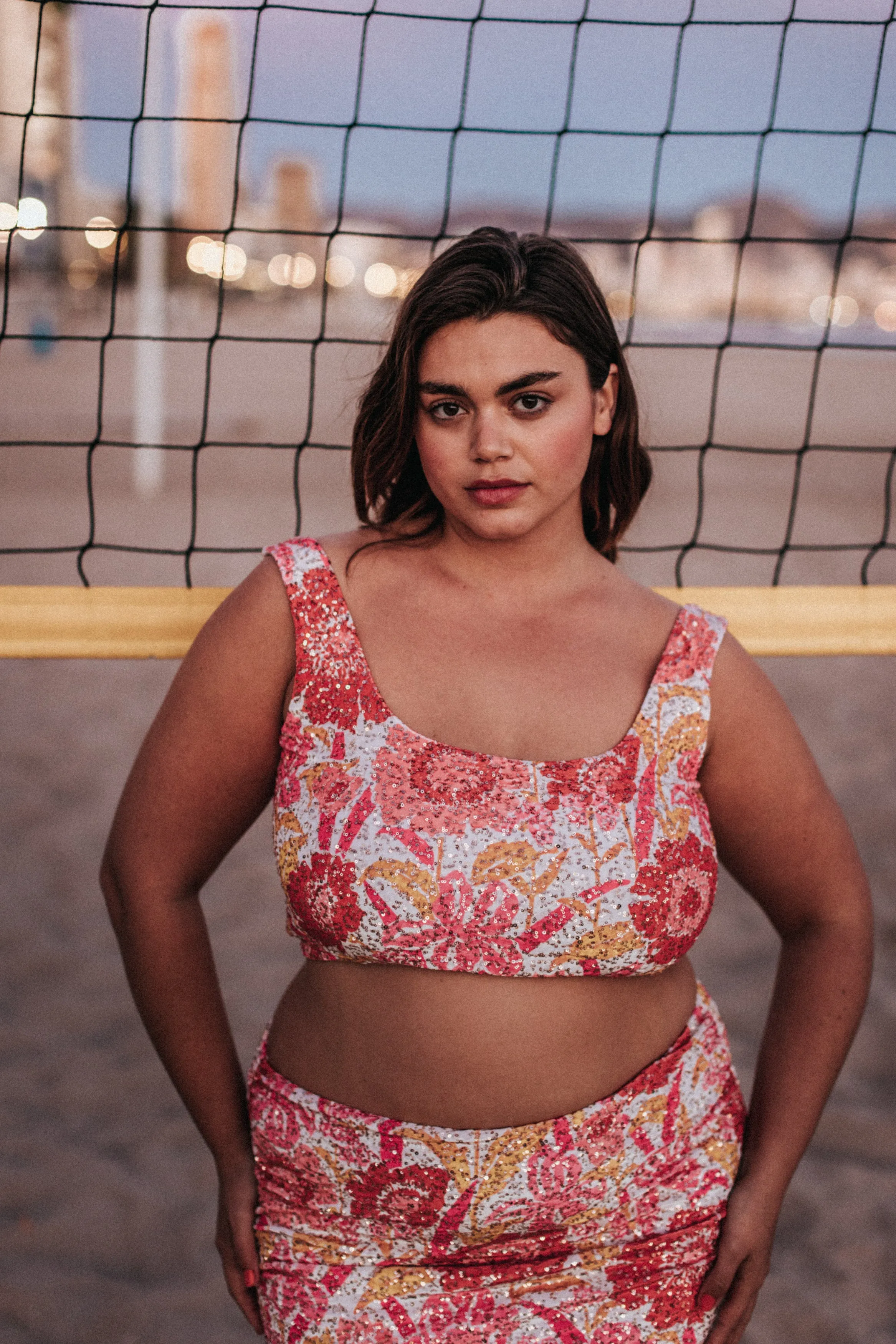 TOP ESMEE SEQUIN IRIS COQUELICOT