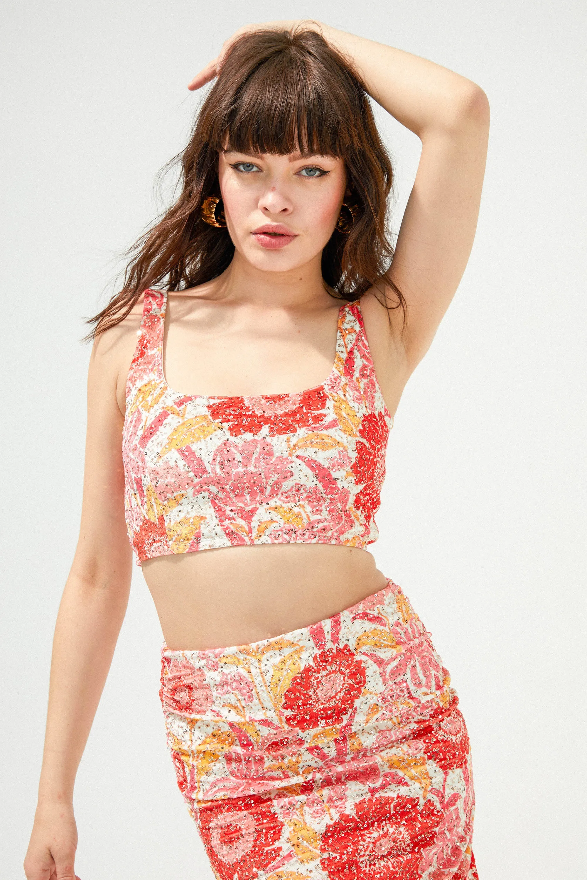 TOP ESMEE SEQUIN IRIS COQUELICOT