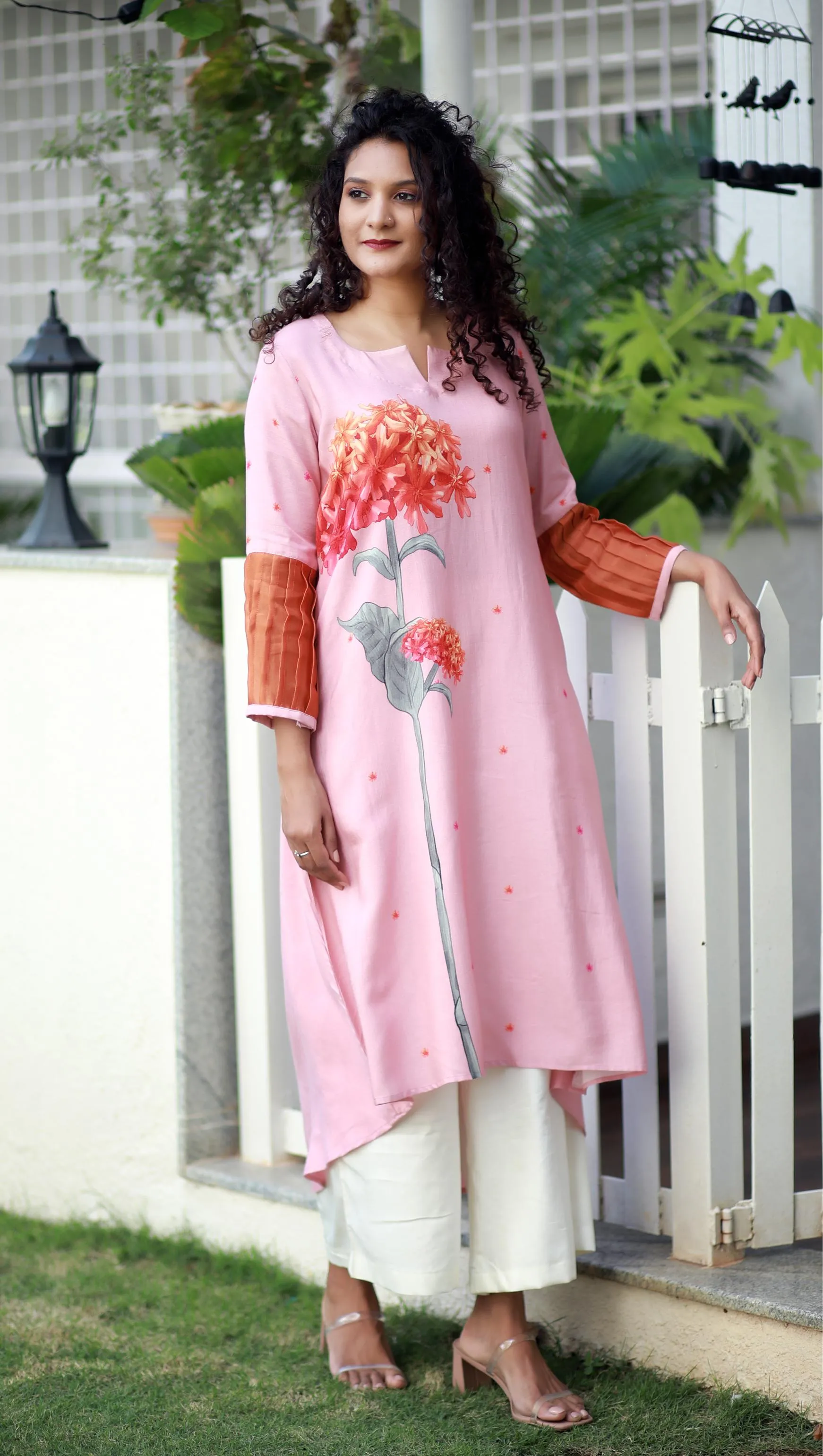 Tropical Valley Mauve Pink Staple Silk Kurta/ Dress