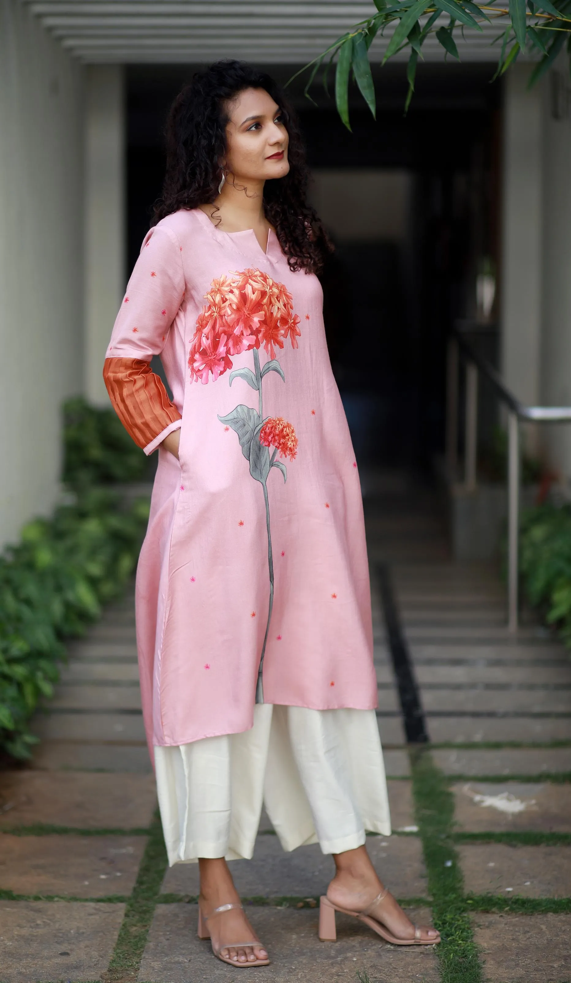 Tropical Valley Mauve Pink Staple Silk Kurta/ Dress