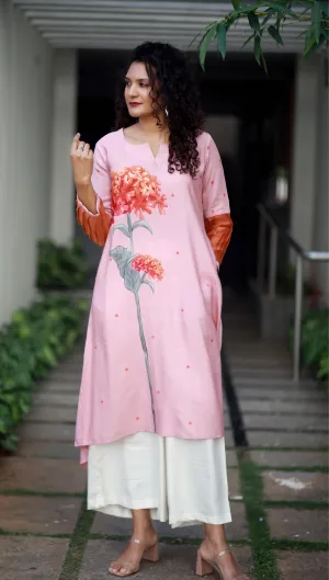 Tropical Valley Mauve Pink Staple Silk Kurta/ Dress