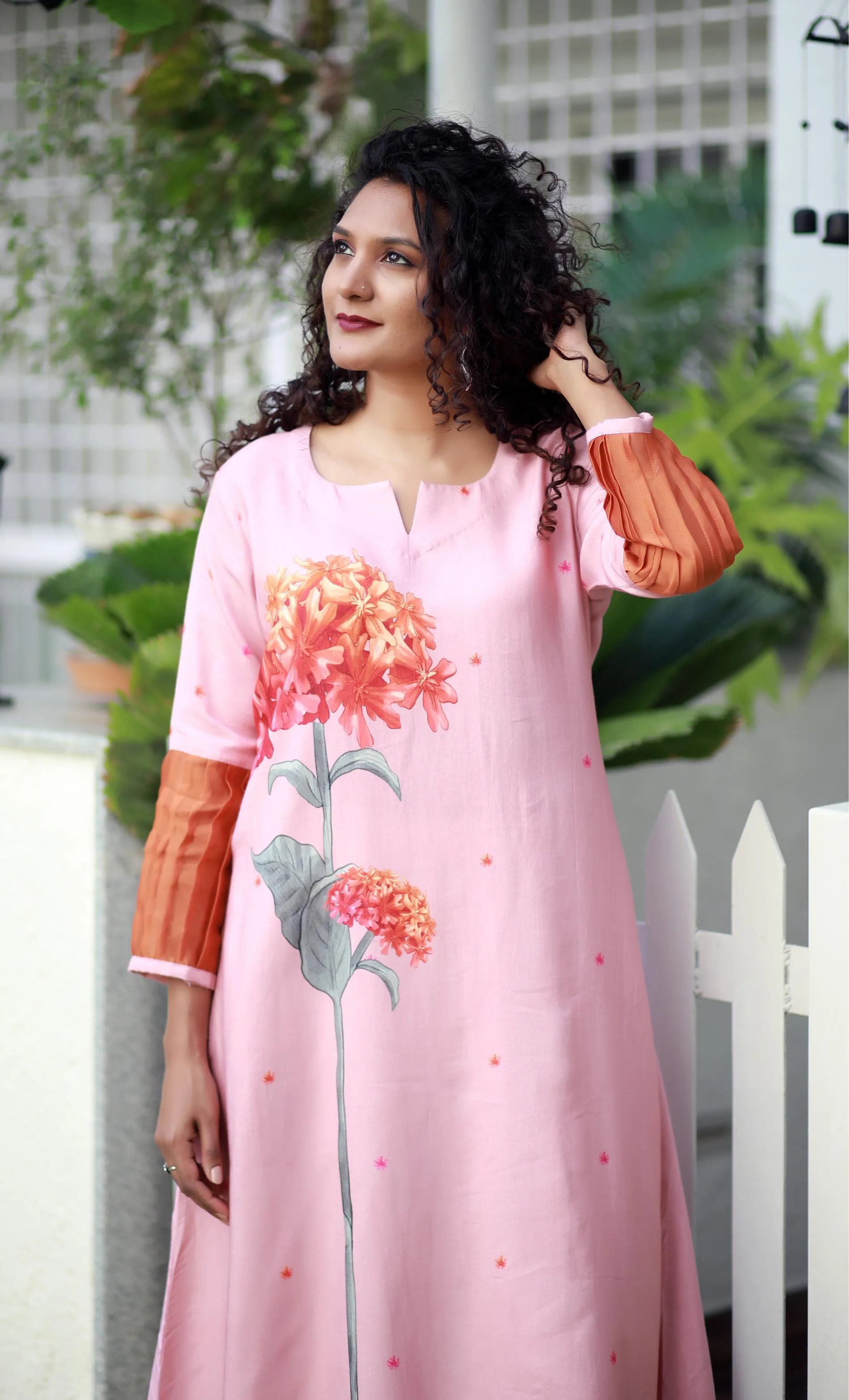 Tropical Valley Mauve Pink Staple Silk Kurta/ Dress