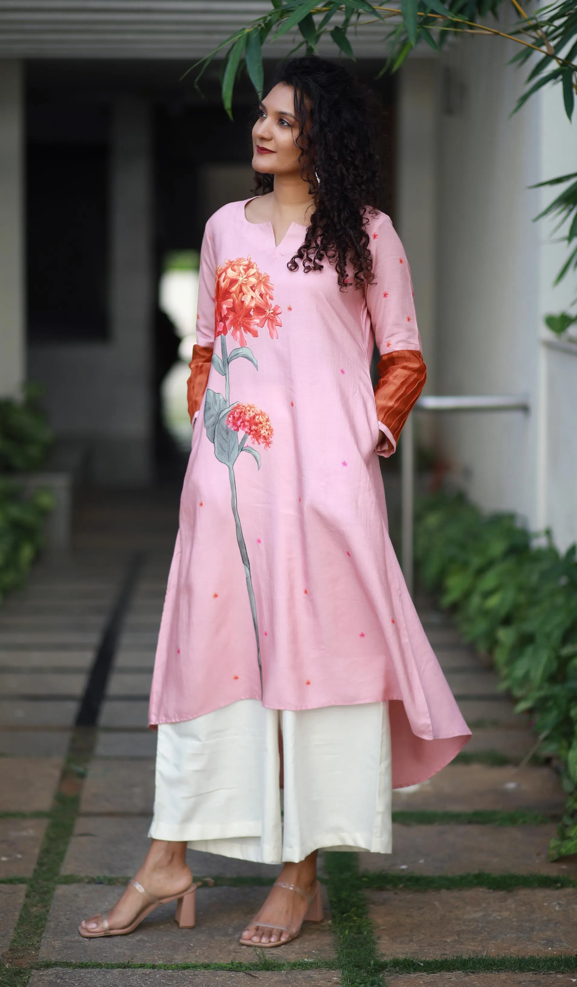 Tropical Valley Mauve Pink Staple Silk Kurta/ Dress