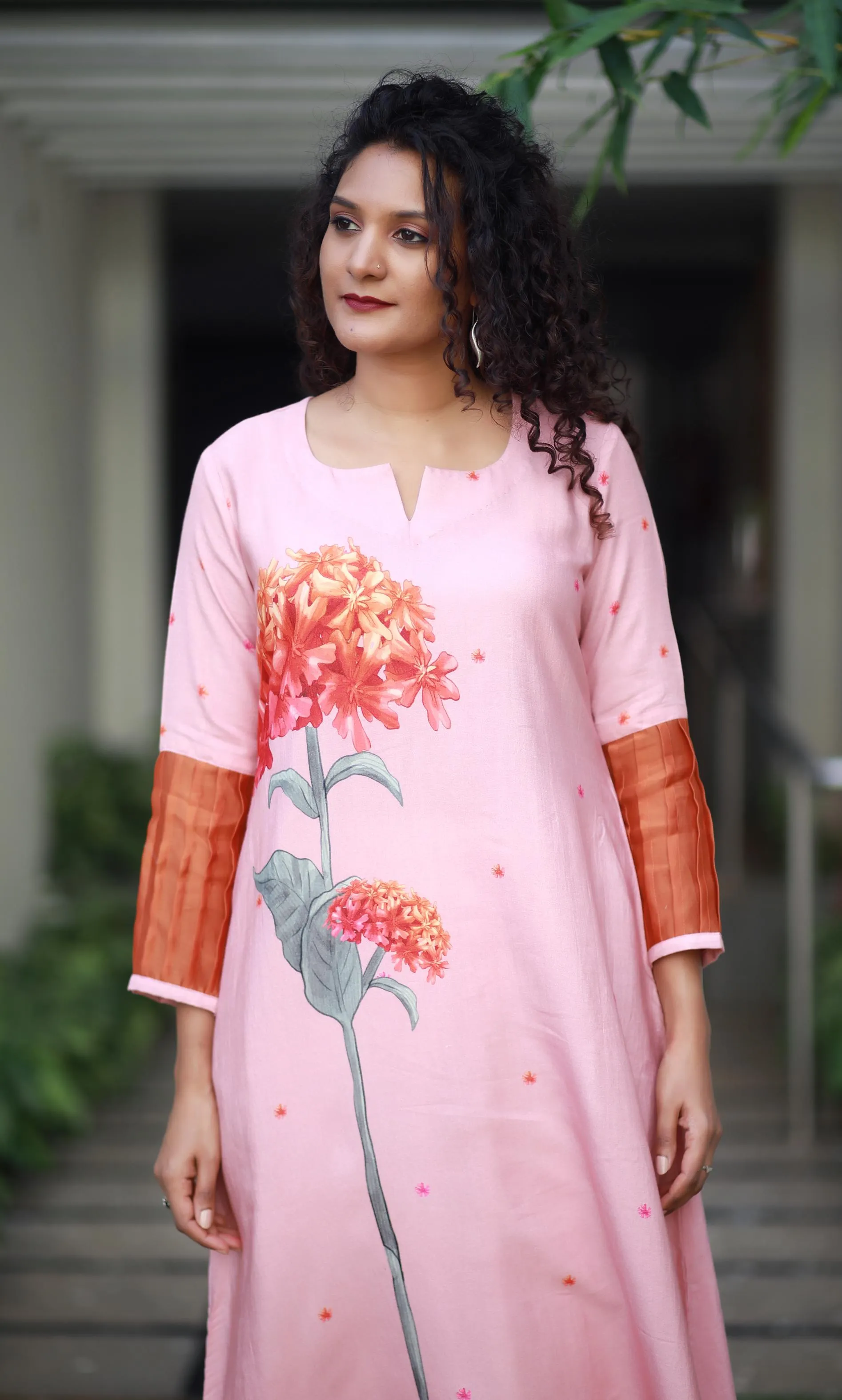 Tropical Valley Mauve Pink Staple Silk Kurta/ Dress