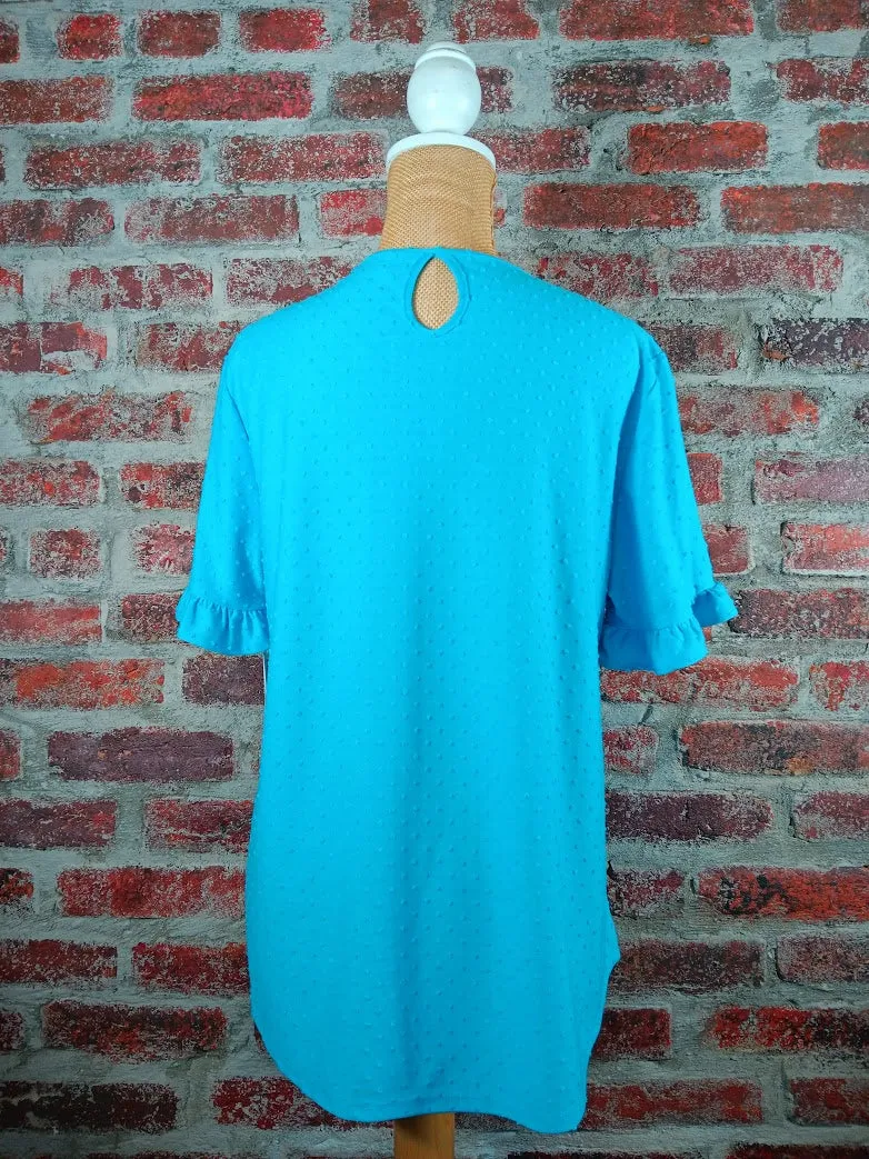 Turquoise Dot Knit Short Sleeve Top