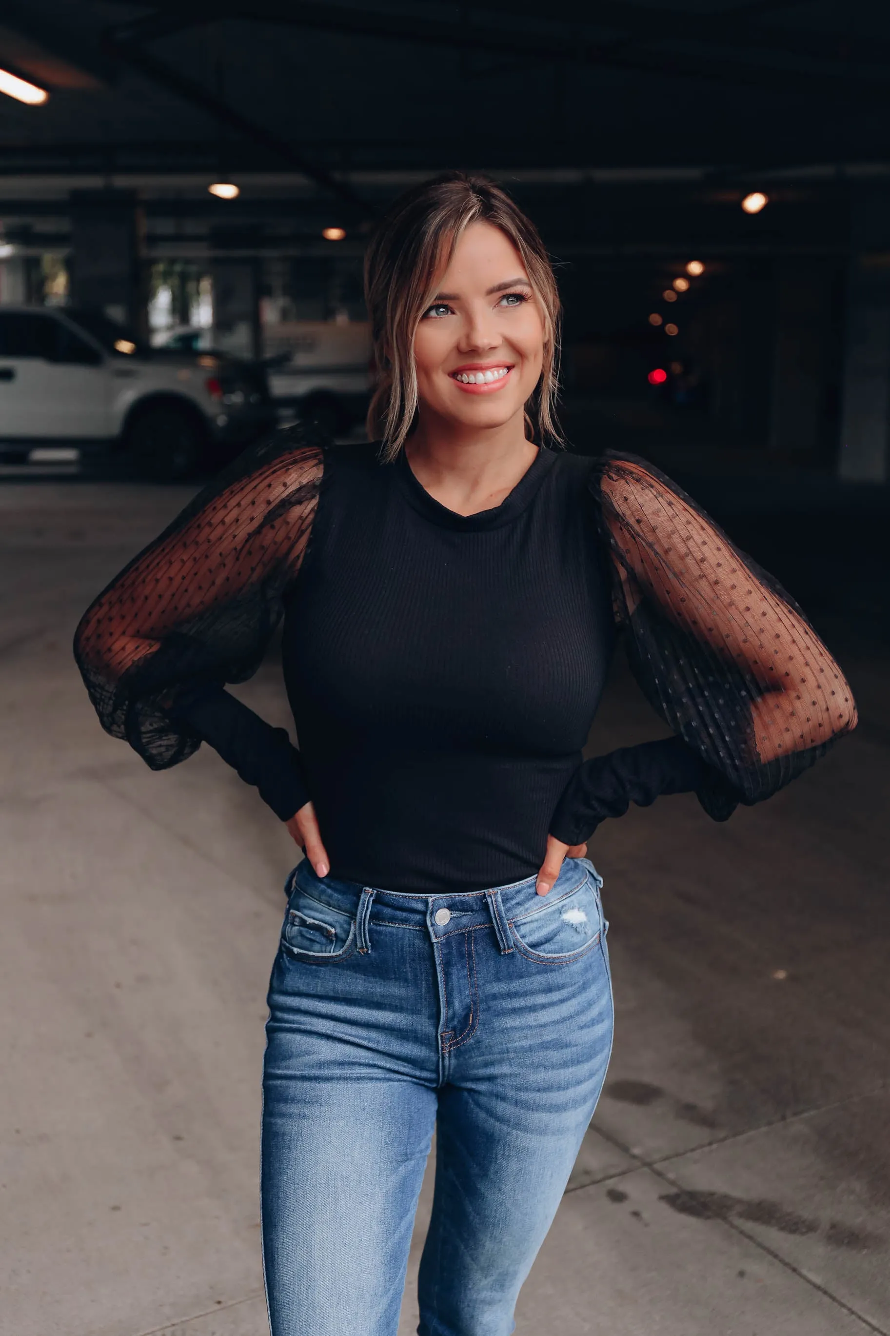 Victoria Mesh Sleeve Bodysuit - Black