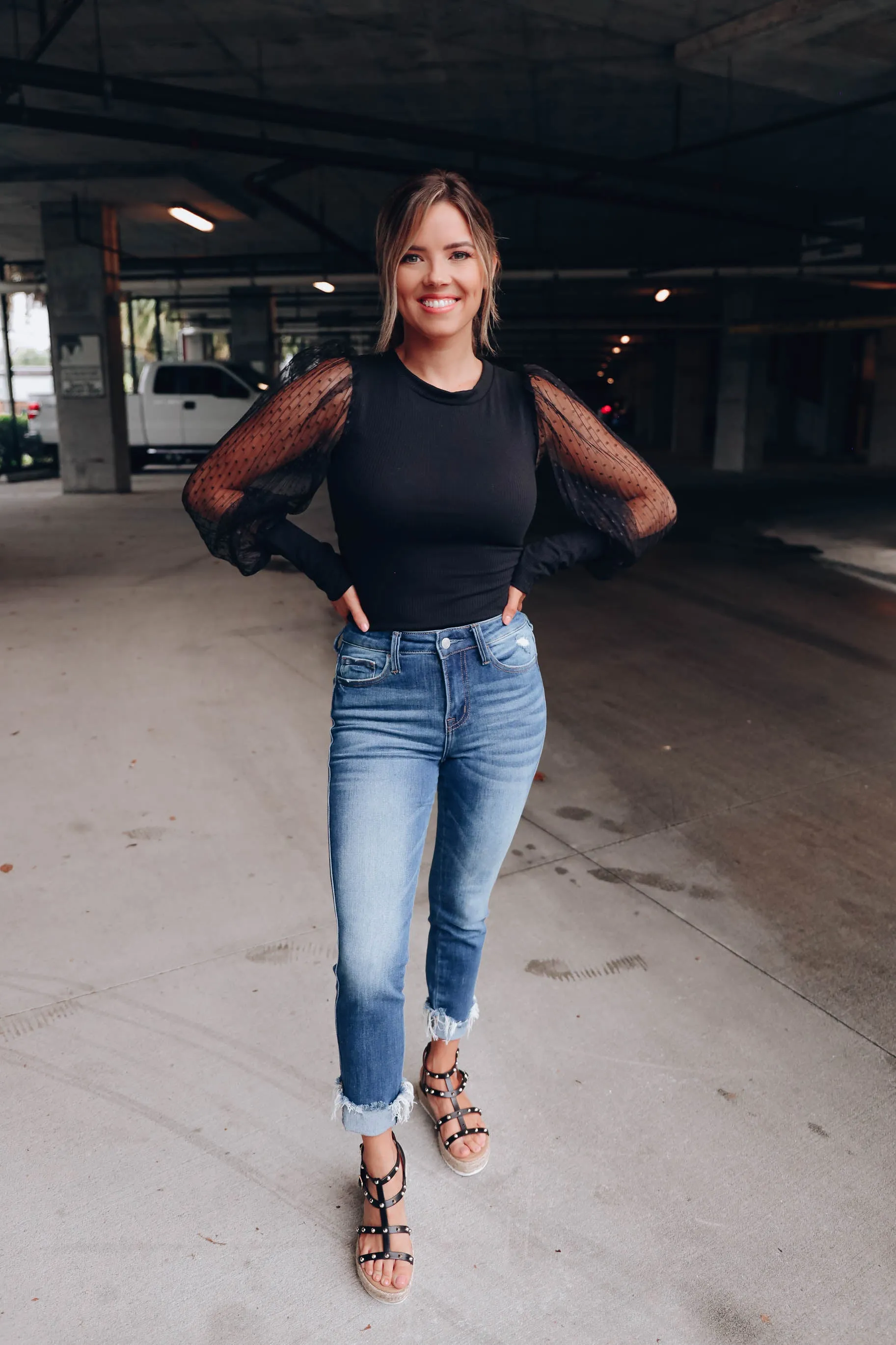 Victoria Mesh Sleeve Bodysuit - Black