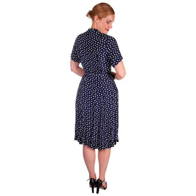 Vintage Navy Blue & White Polka Dot Dream Dress Rayon 1940s 40-27-44