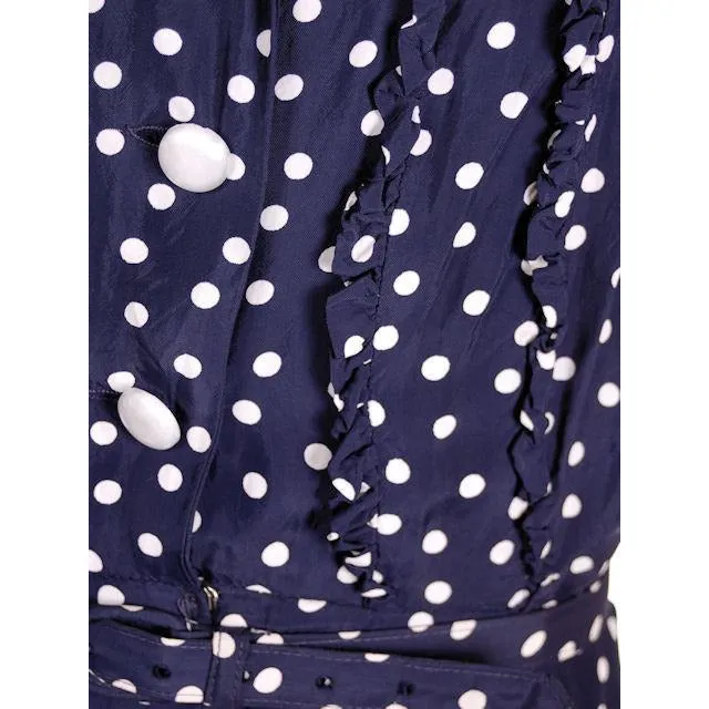 Vintage Navy Blue & White Polka Dot Dream Dress Rayon 1940s 40-27-44