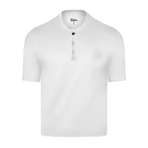 White Round Neck Short Sleeve T-Shirt with 3 Buttons
