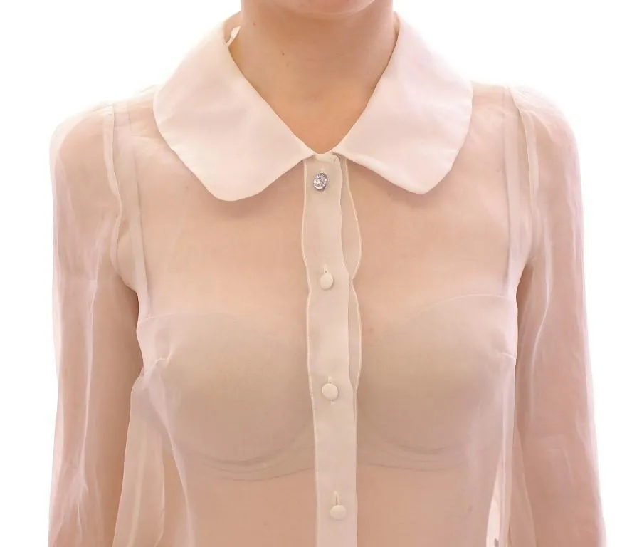 White Silk Crystal Sicily Blouse Shirt