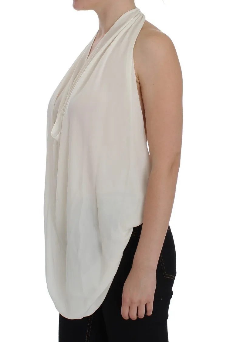 White Silk Sleeveless Blouse Top