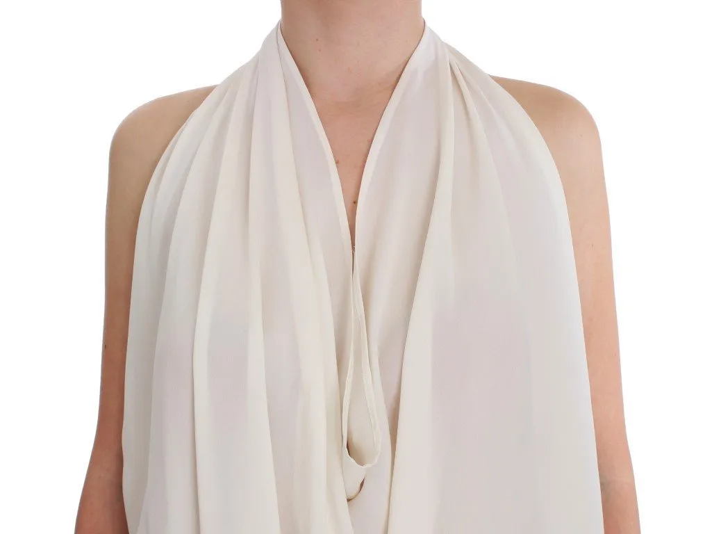 White Silk Sleeveless Blouse Top