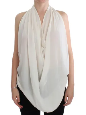 White Silk Sleeveless Blouse Top