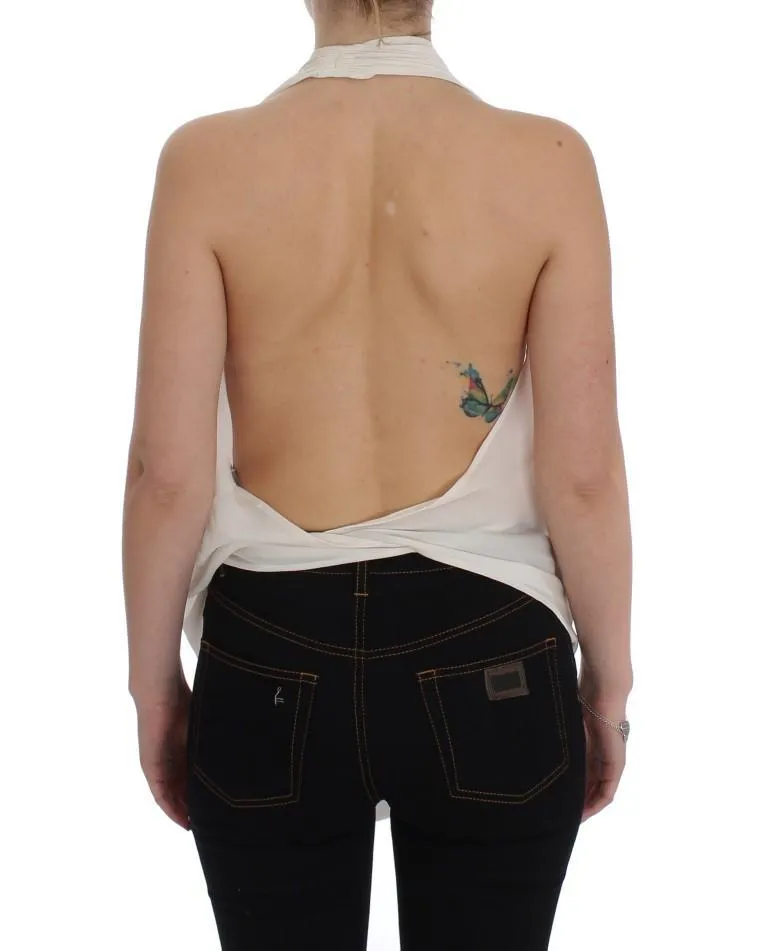 White Silk Sleeveless Blouse Top
