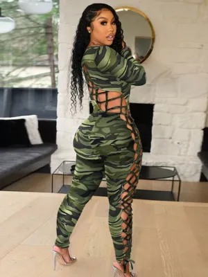 Women's Bandage Hollow-out Design Jumpsuit