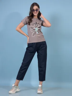 Women's Brown Graphic Print T-Shirt