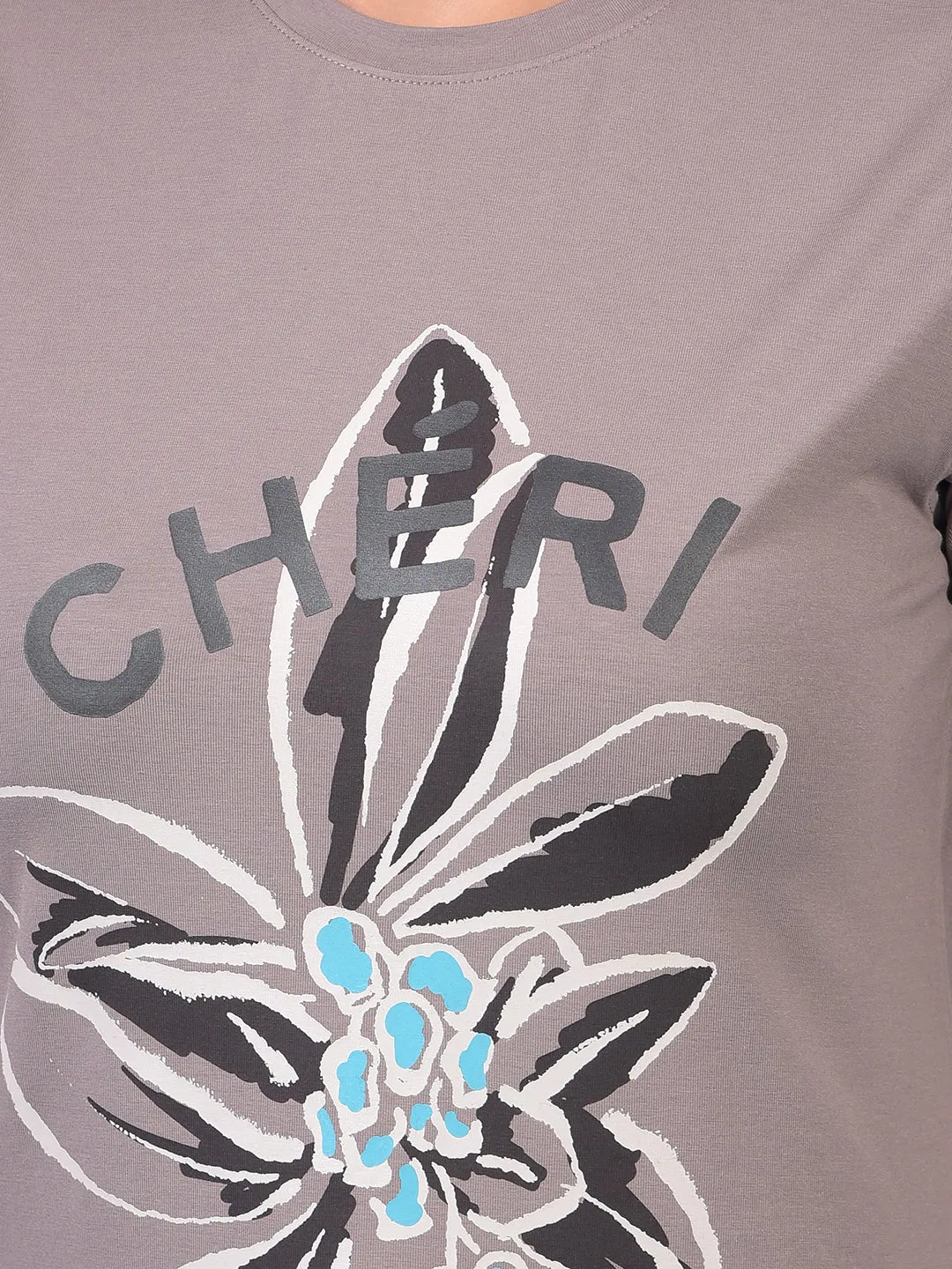 Women's Brown Graphic Print T-Shirt