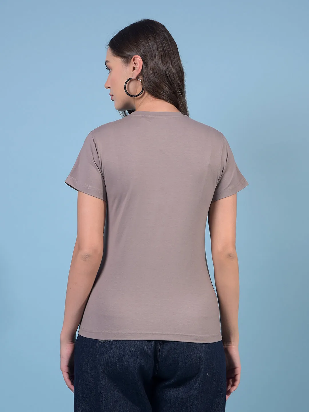 Women's Brown Graphic Print T-Shirt