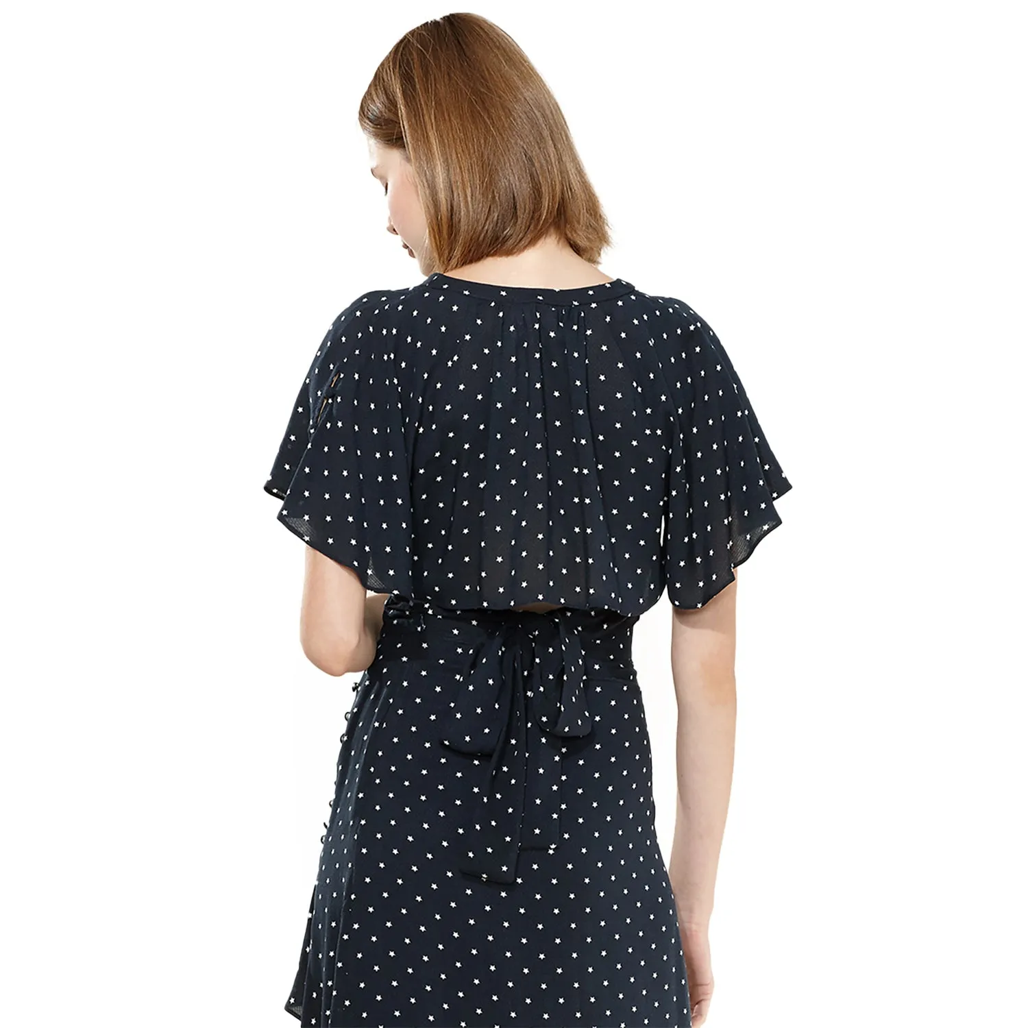 Women's Cape Sleeve V-Neck Crop Blouse In Navy