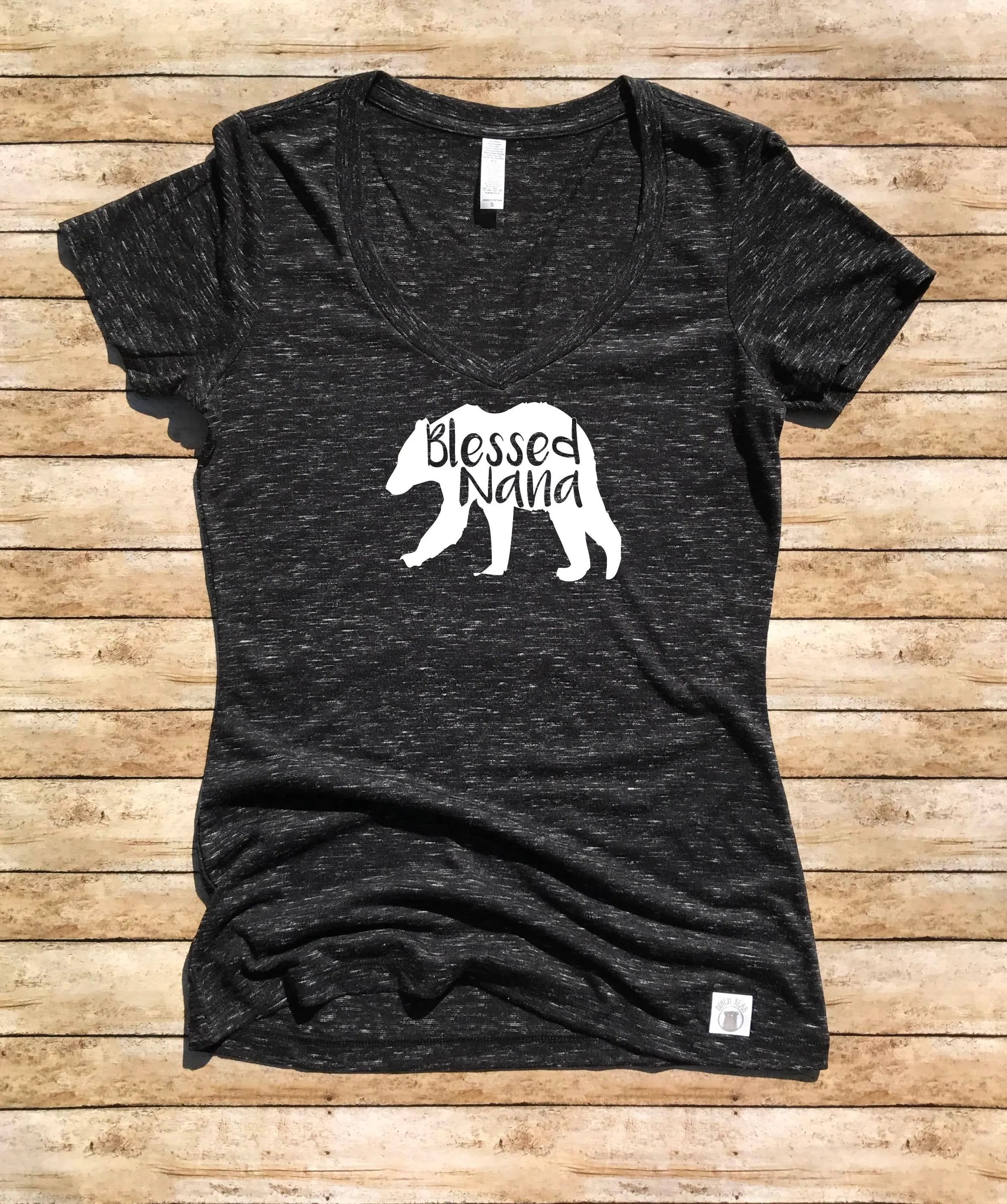 Women's Form Fitting V-Neck Blessed Nana Bear Shirt