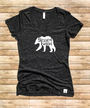 Women's Form Fitting V-Neck Blessed Nana Bear Shirt