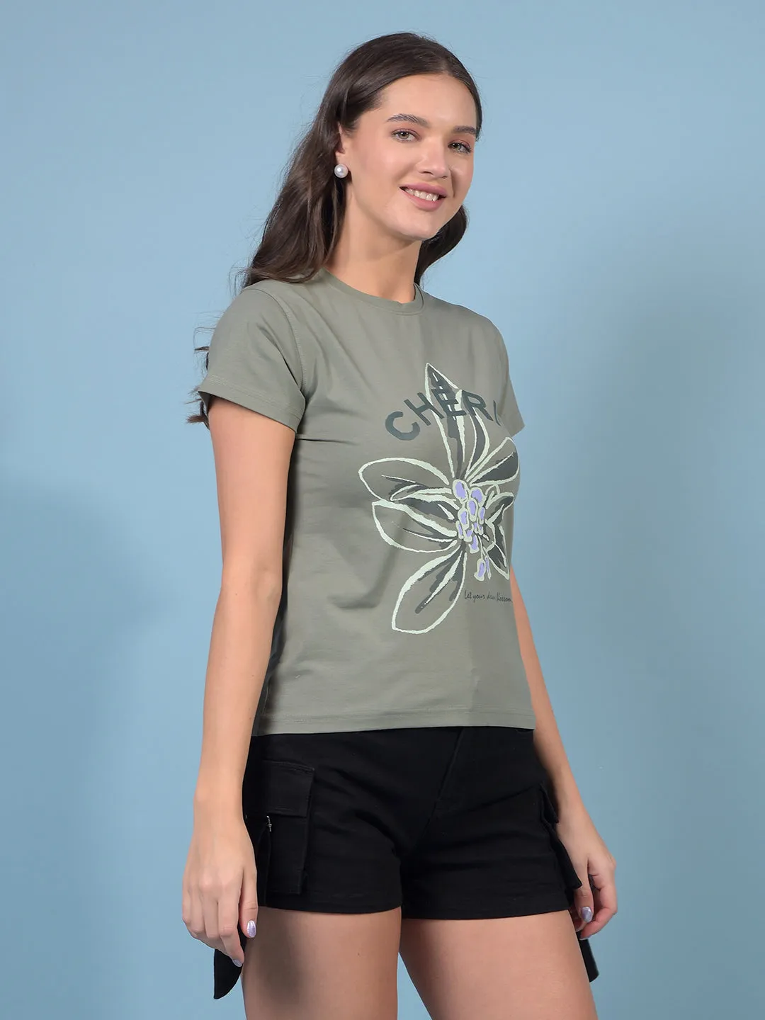 Women's Green Graphic Print T-Shirt