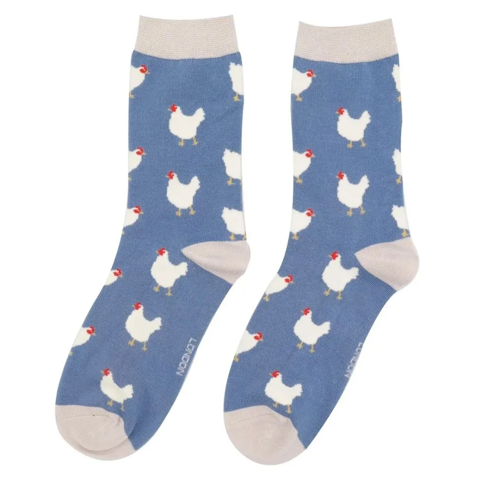 Womens Hen Socks - Denim Blue