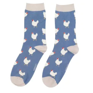 Womens Hen Socks - Denim Blue