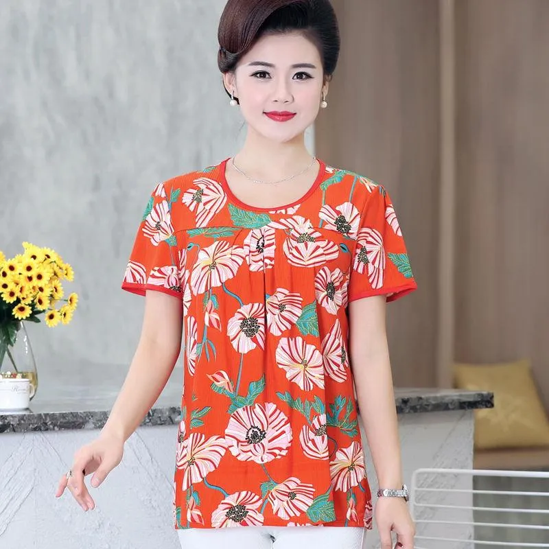 Women's Loose Round Neck Short-sleeved T-shirt Summer Casual Daily Wearable Printed T-shirt Fabric Light and Breathable Loose and Comfortable