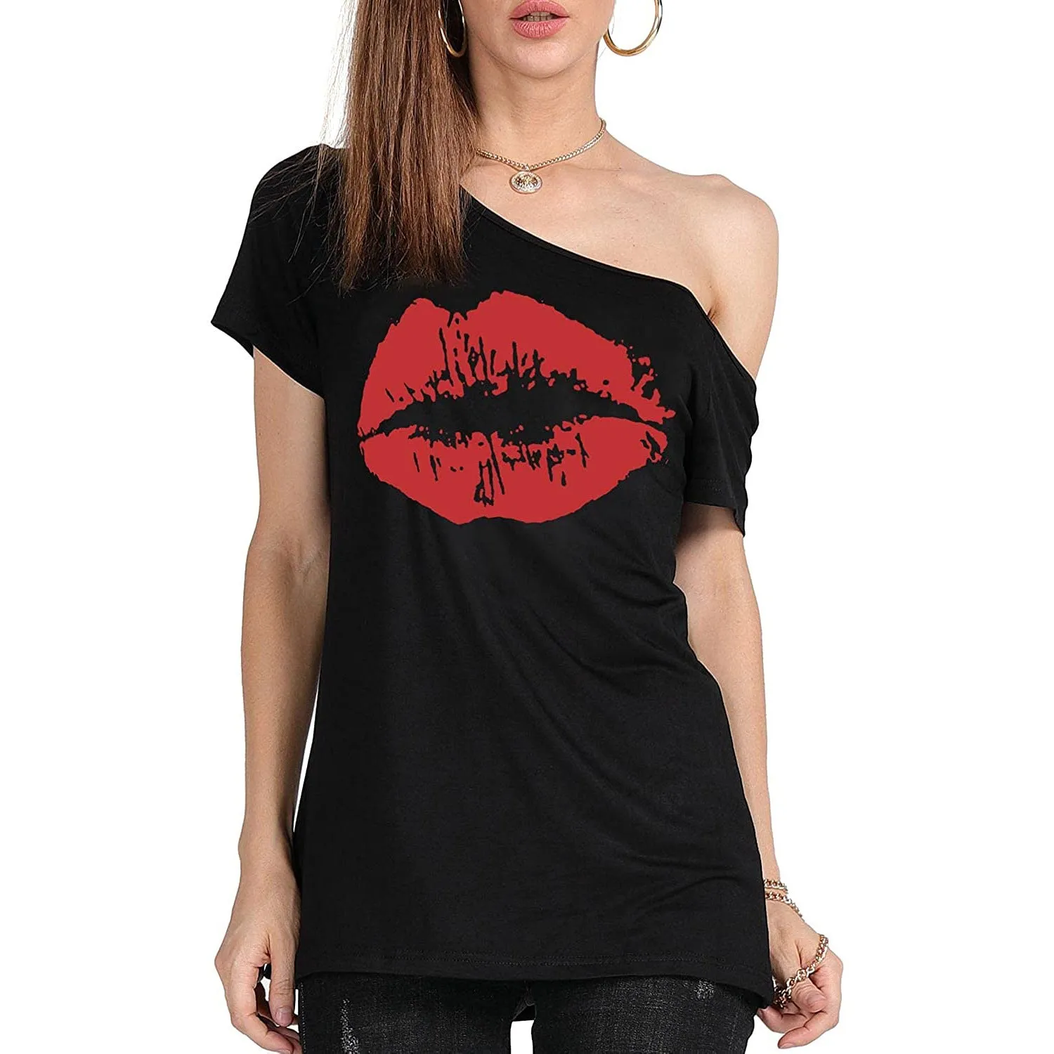 Women's Loose Shoulder Versatile Printed T-shirt