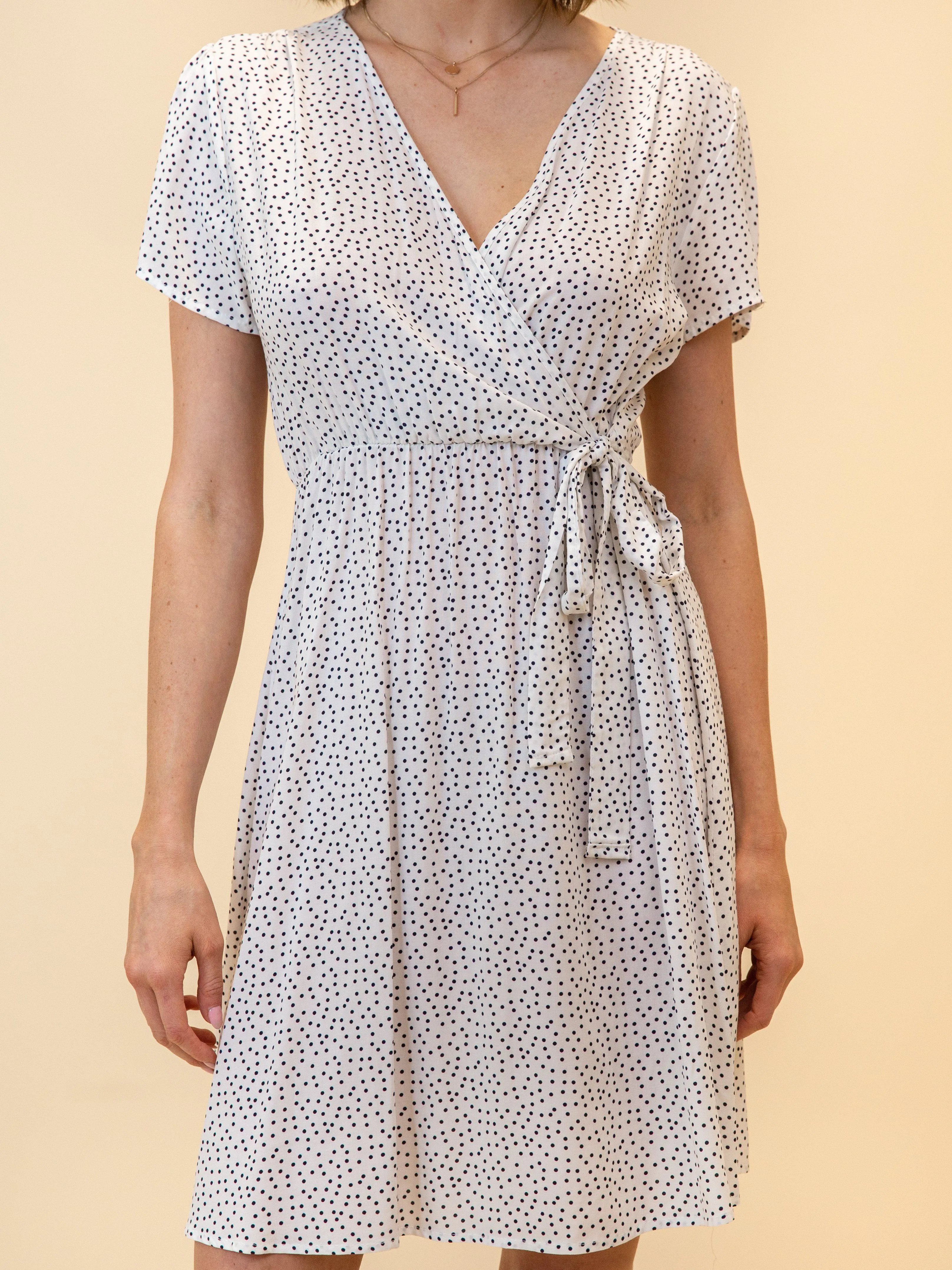 WOMEN'S MINI WRAP POLKA DOTS DRESS