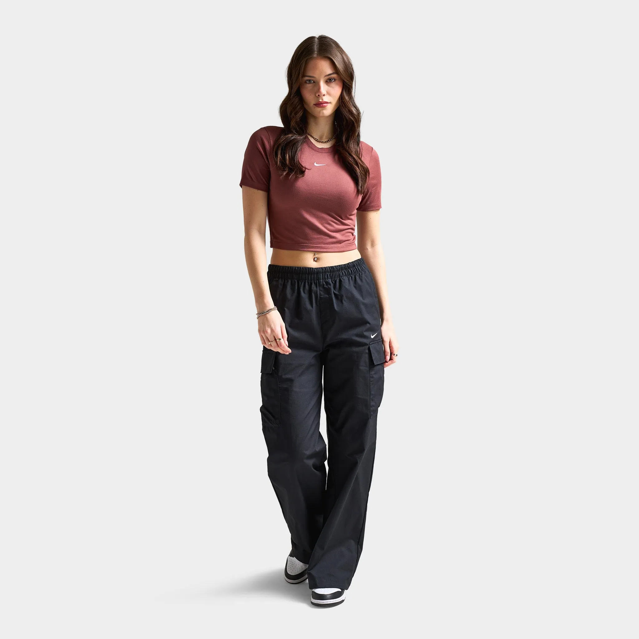 Women's Nike Sportswear Essential Slim Crop T-Shirt Red Sepia / White