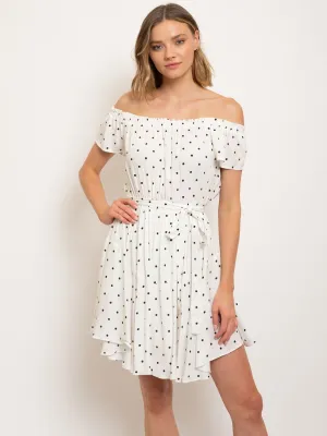 WOMEN'S OFF SHOULDER POLKA DOTS MINI DRESS