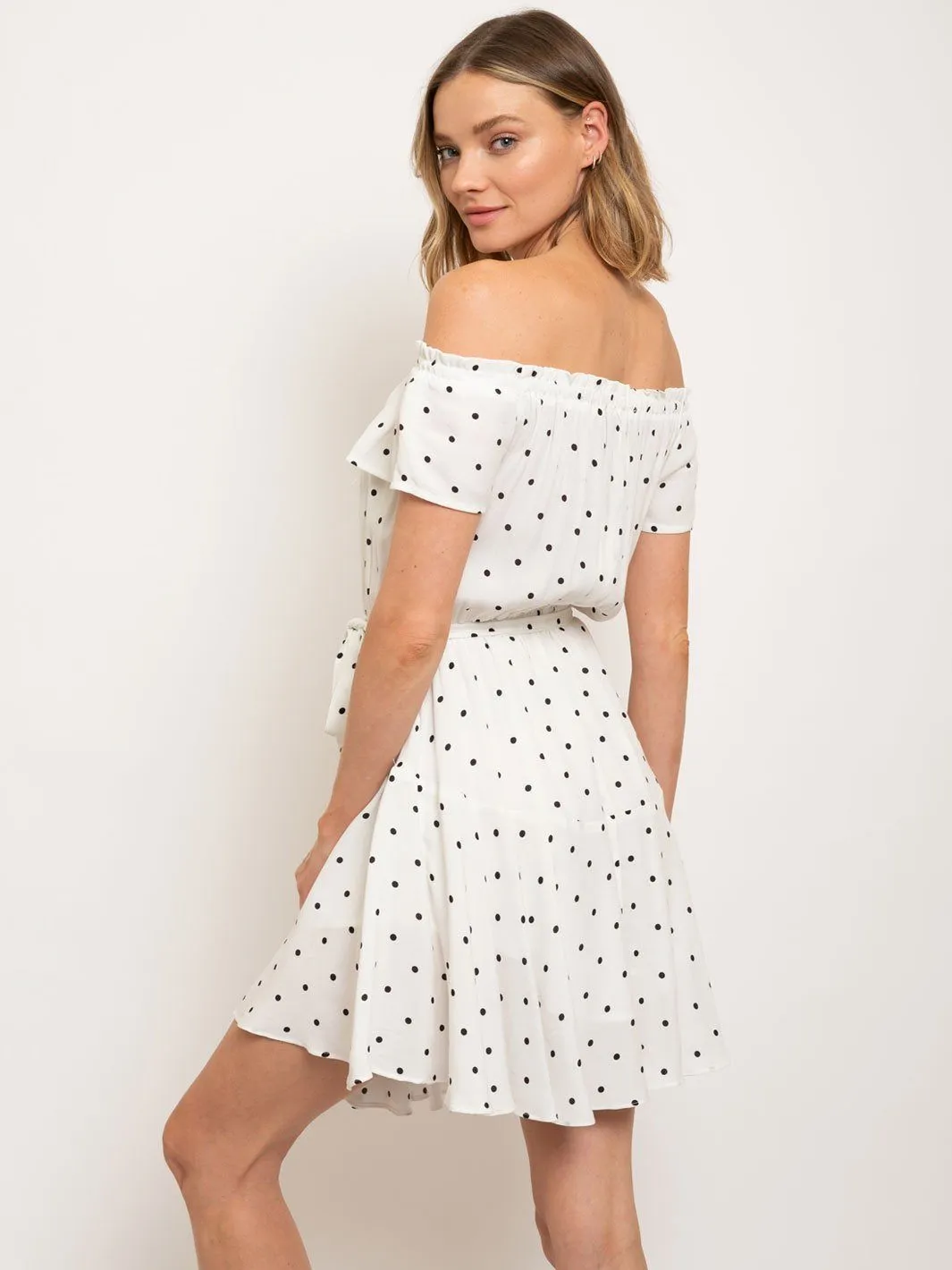 WOMEN'S OFF SHOULDER POLKA DOTS MINI DRESS