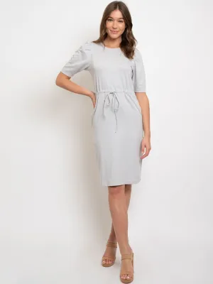 WOMEN'S POLKA DOT PATTERNED PUFF SLEVE SELF TIE DRESS