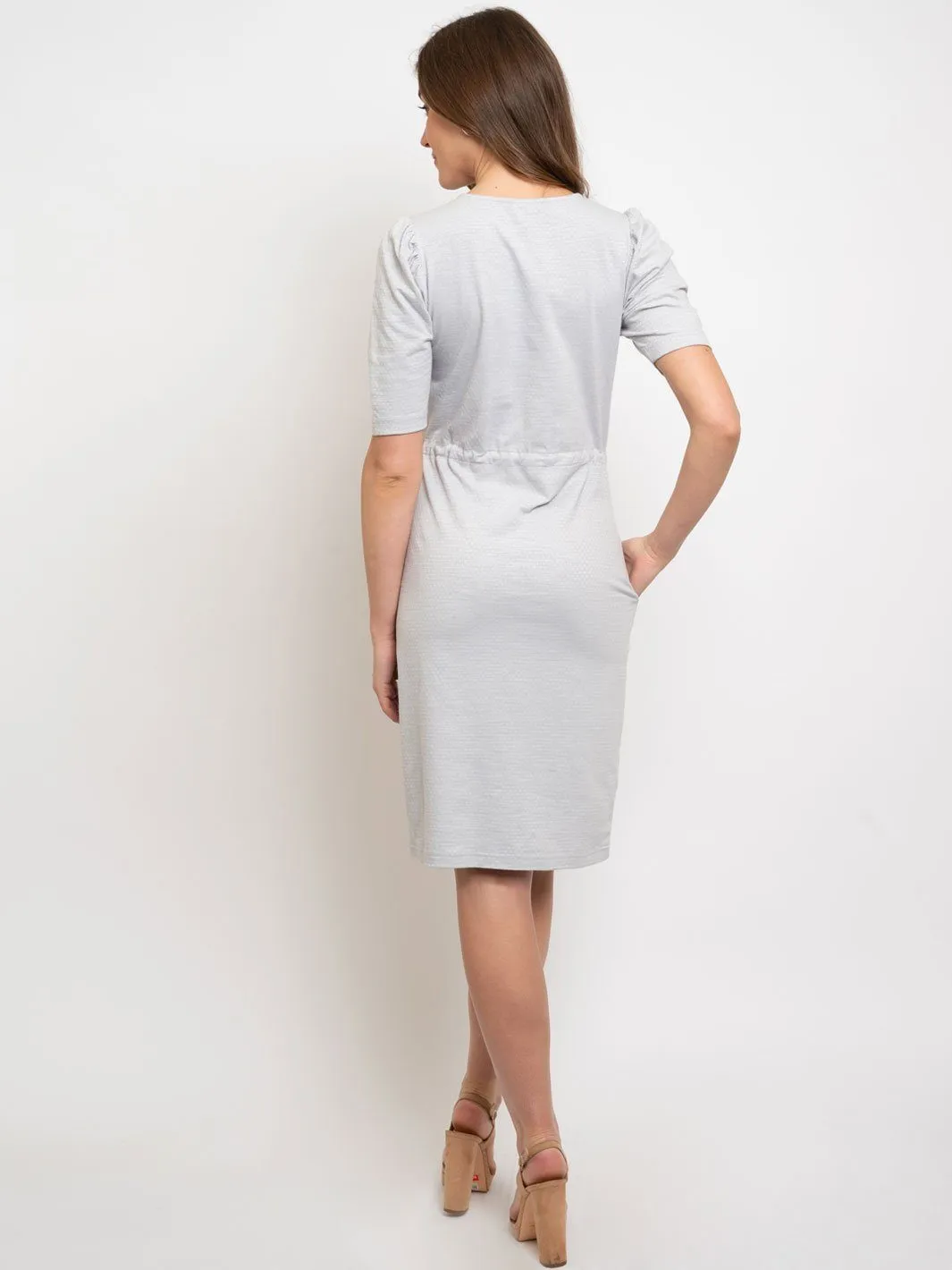 WOMEN'S POLKA DOT PATTERNED PUFF SLEVE SELF TIE DRESS