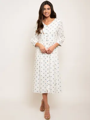 WOMEN'S POLKA DOTS 3/4 SLEEVES MIDI DRESS