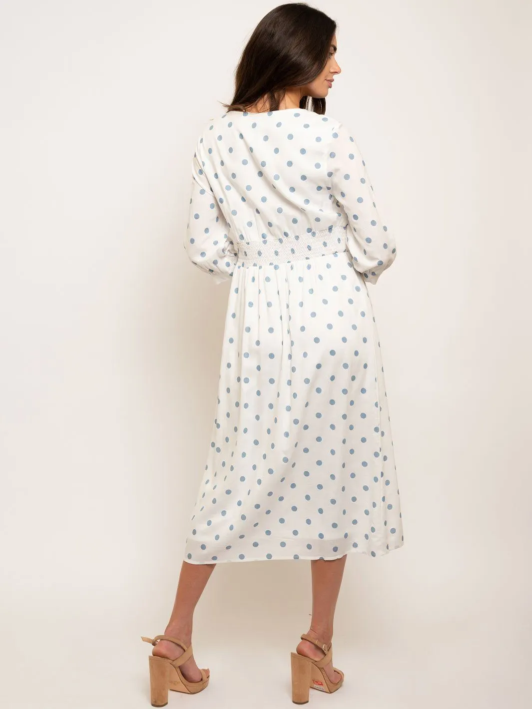 WOMEN'S POLKA DOTS 3/4 SLEEVES MIDI DRESS