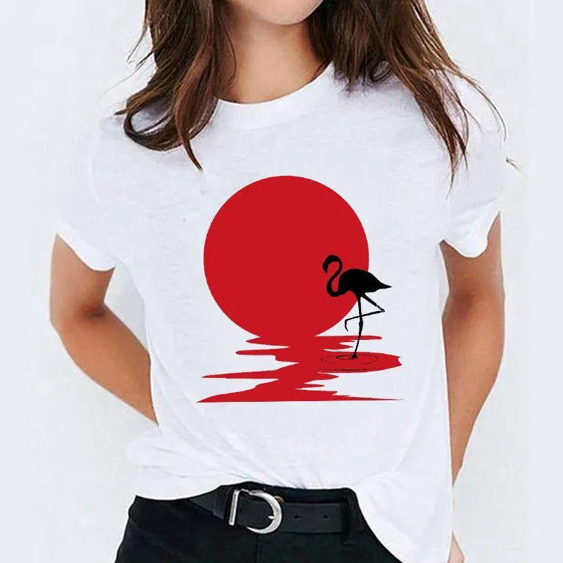 Women's Round Neck Printed T-shirt Short Sleeve